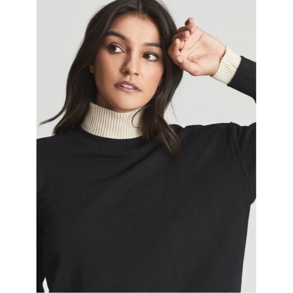 REISS BLACK TAN RIBBED TURTLENECK CUFFS ROBYN TUNIC SWEATER SWEATSHIRT - Picture 12 of 12